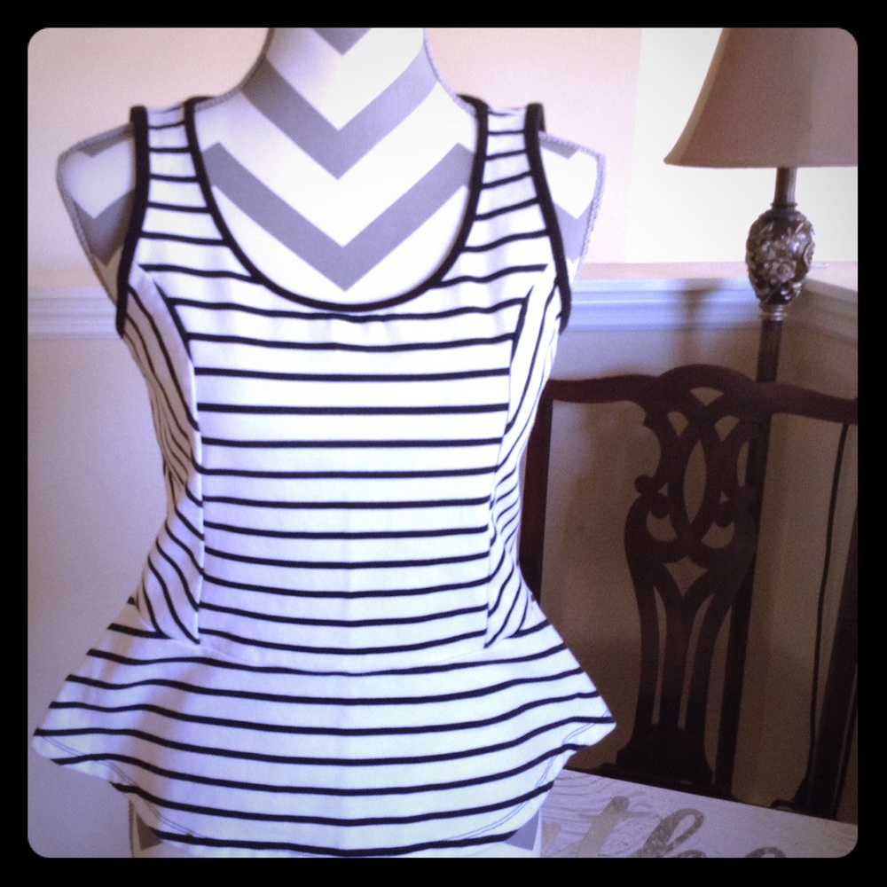 Ann Taylor Petite Black/White Stripes Tunic Flared